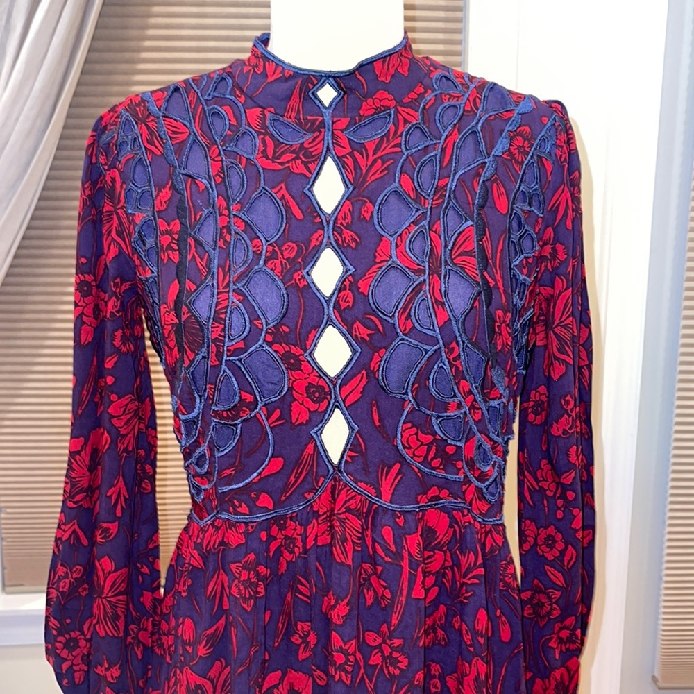 Gorgeous Free People Floral Print Dress With Cutwork Embroidery
